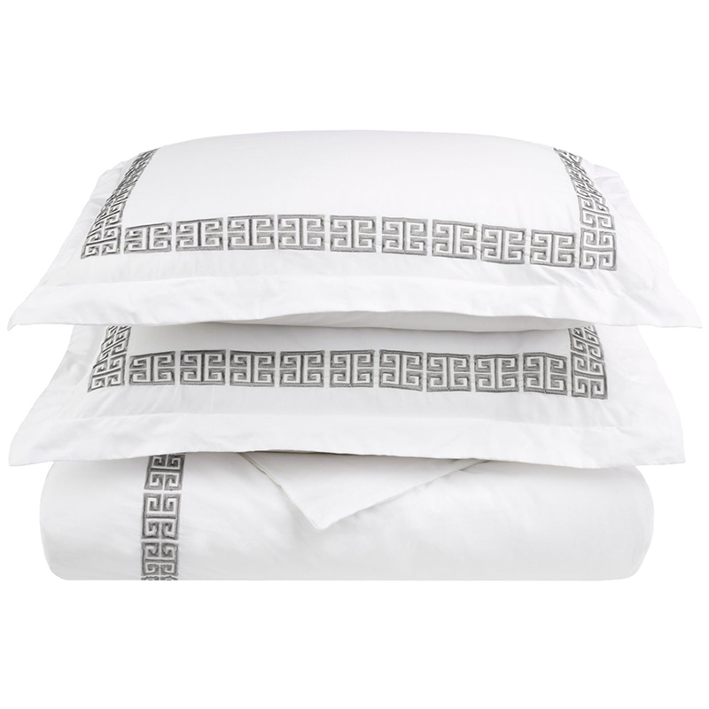 Feuilles de lit brodées de l'hôtel Premium Set 400tc Satin ordinaire blanc