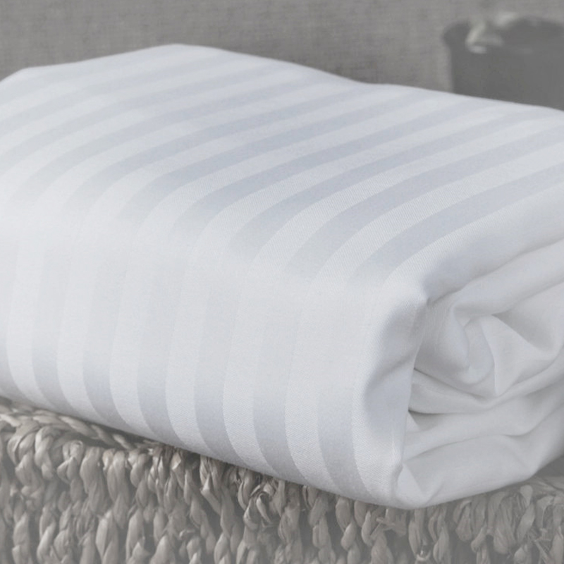 Coton Pure White TC300 Sateen Stripe Hotel Lit Sheets Supply